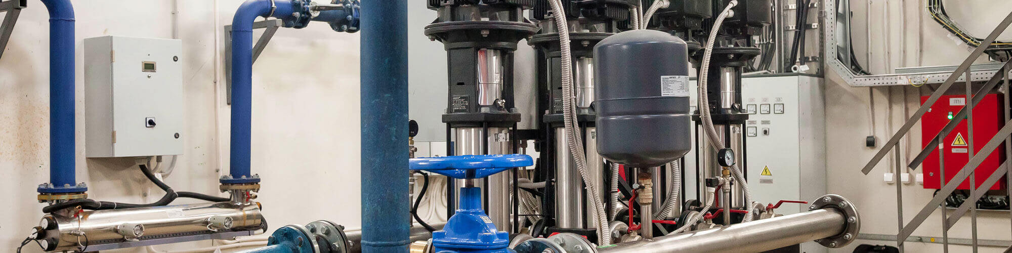 Industrial Interior Of Water Pump, Valves, Pressure Gauges